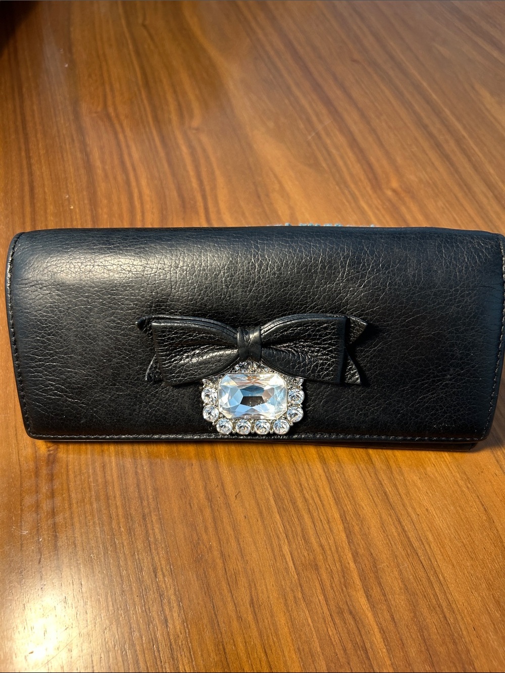 My Flat in London Black Bow Wallet with Crystal Cluster